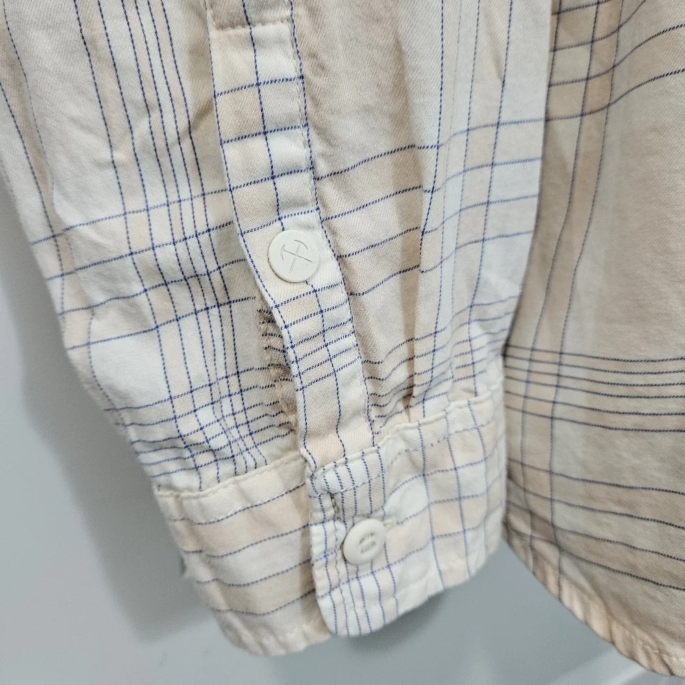 REI Long Sleeve Button Up Cotton Shirt-Plus Size 2x-Peach, Cream, Blue Plaid - Picture 3 of 6